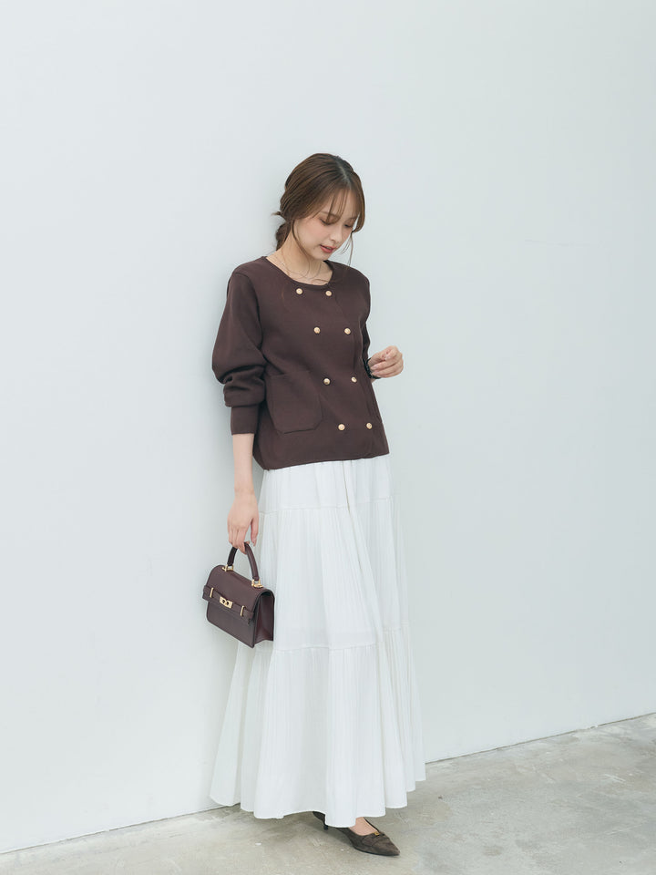 【Essential】Soft sheen tiered flare skirt