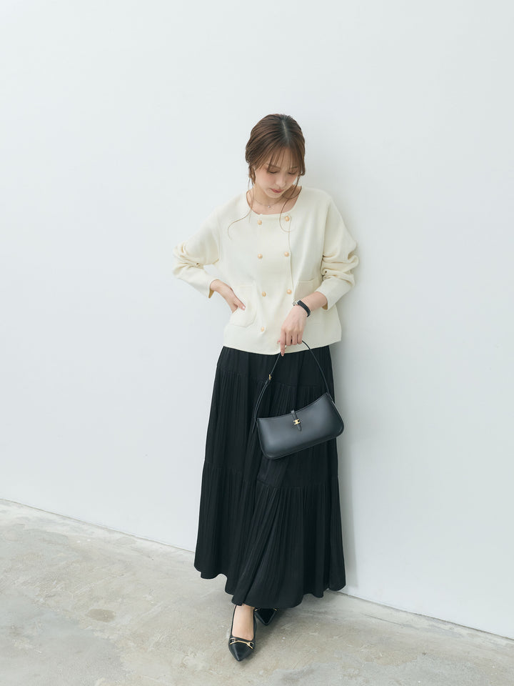 【Essential】Soft sheen tiered flare skirt