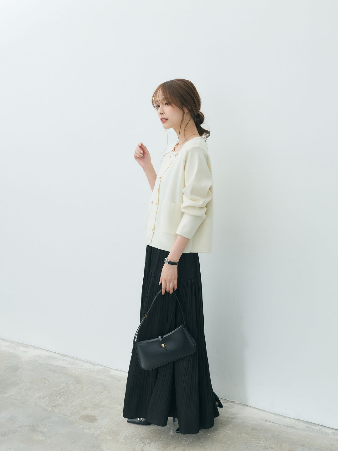 【Essential】Soft sheen tiered flare skirt