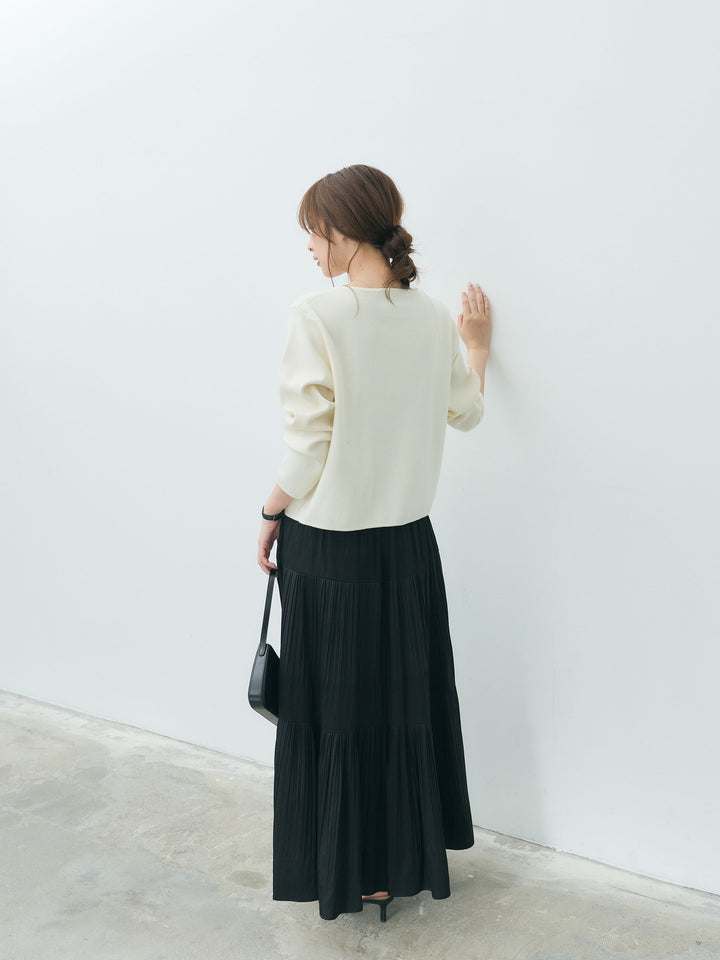 【Essential】Soft sheen tiered flare skirt