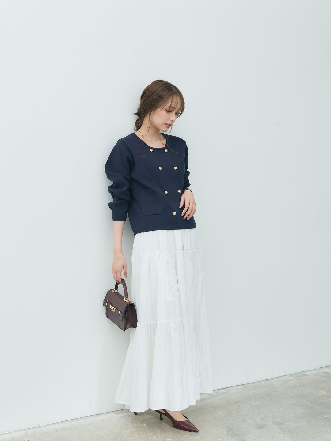 【Essential】Soft sheen tiered flare skirt