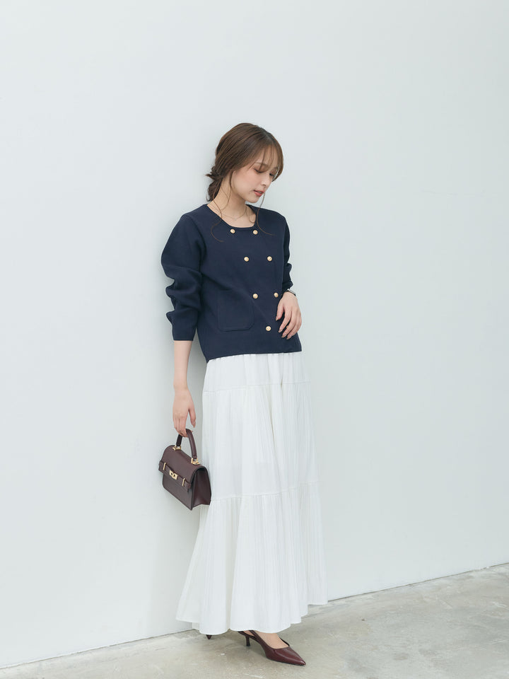 【Essential】Soft sheen tiered flare skirt
