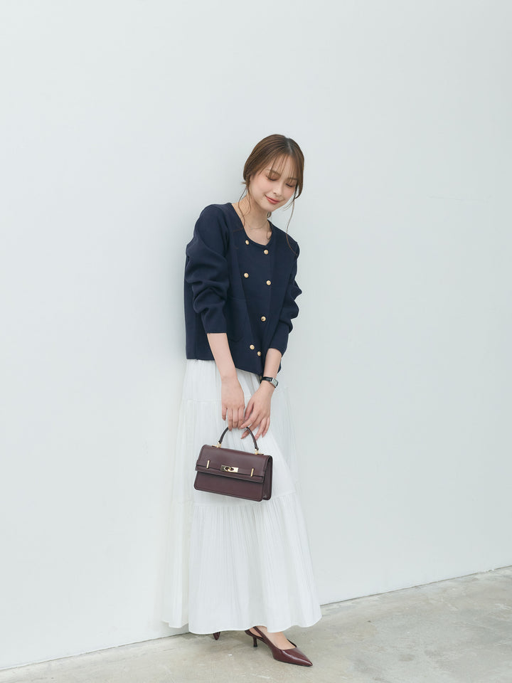 【Essential】Soft sheen tiered flare skirt