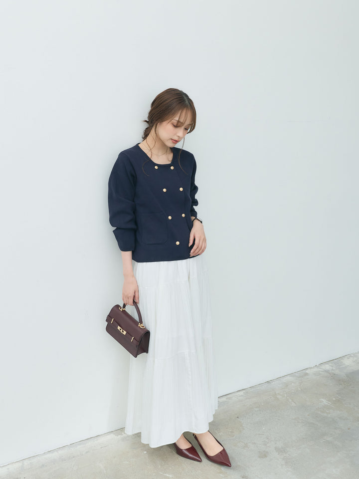 【Essential】Soft sheen tiered flare skirt