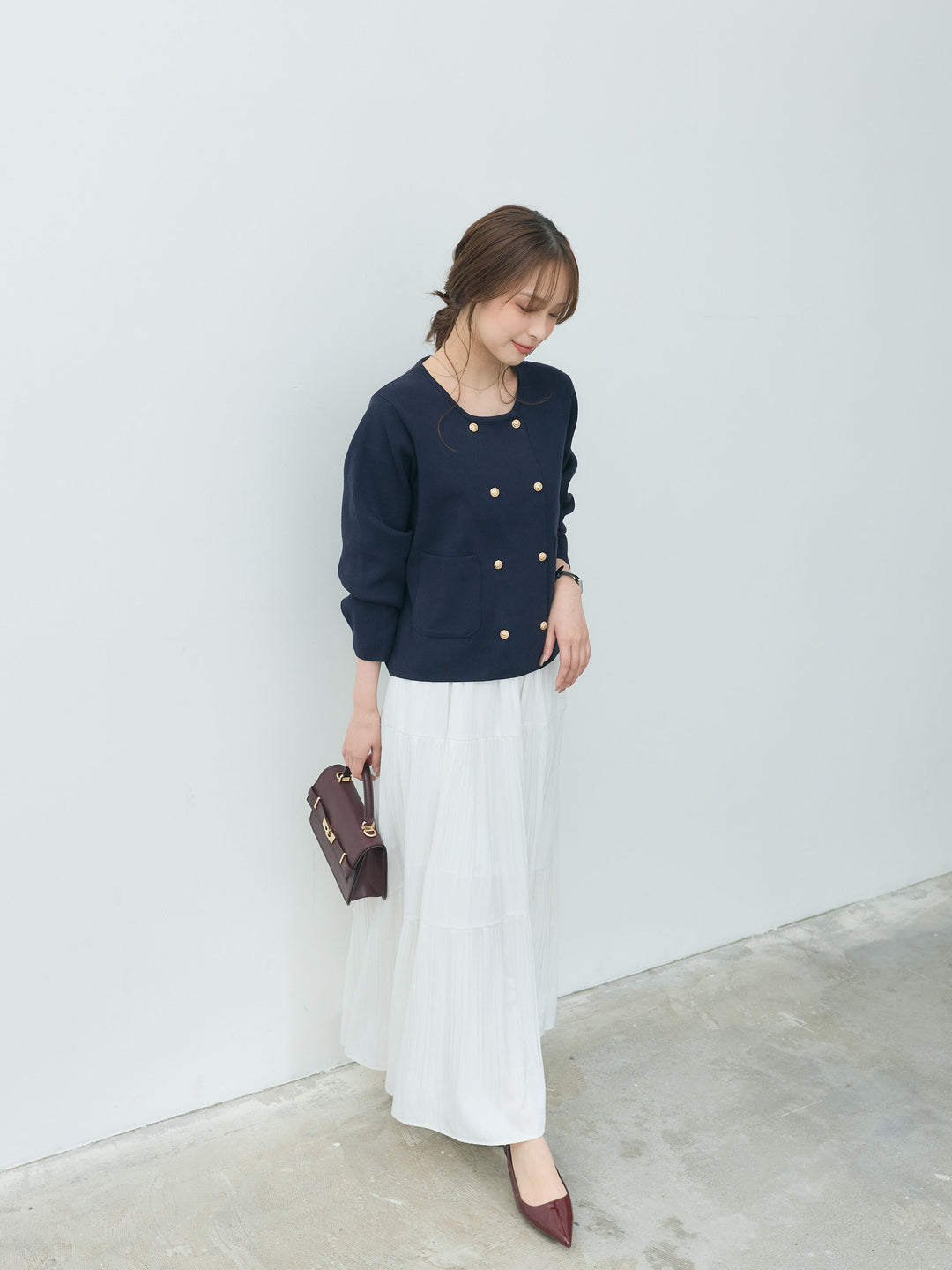 【Essential】Soft sheen tiered flare skirt