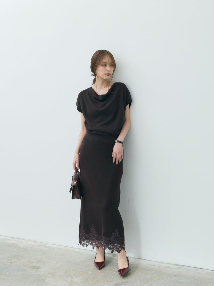 【Luxe series】ドレープニットトップス&裾レースニットスカートSET UP