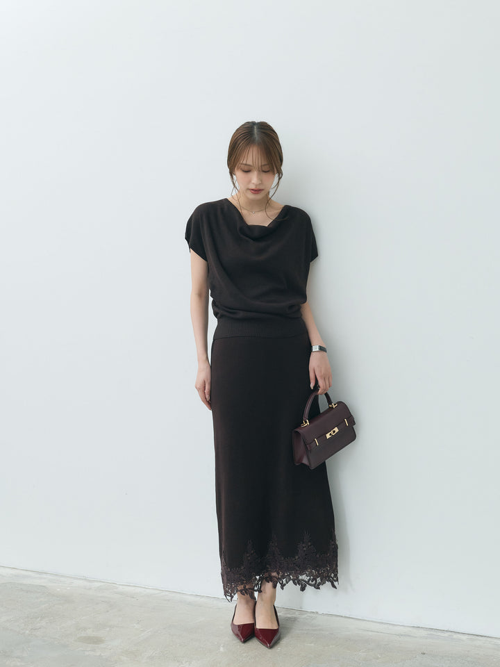 【Luxe series】ドレープニットトップス&裾レースニットスカートSET UP