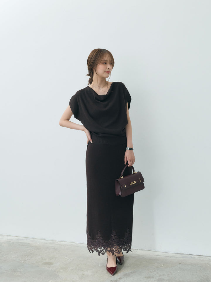 【Luxe series】ドレープニットトップス&裾レースニットスカートSET UP