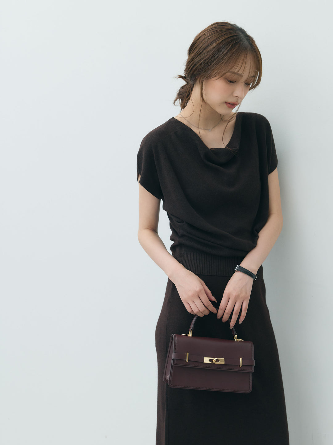 【Luxe series】ドレープニットトップス&裾レースニットスカートSET UP