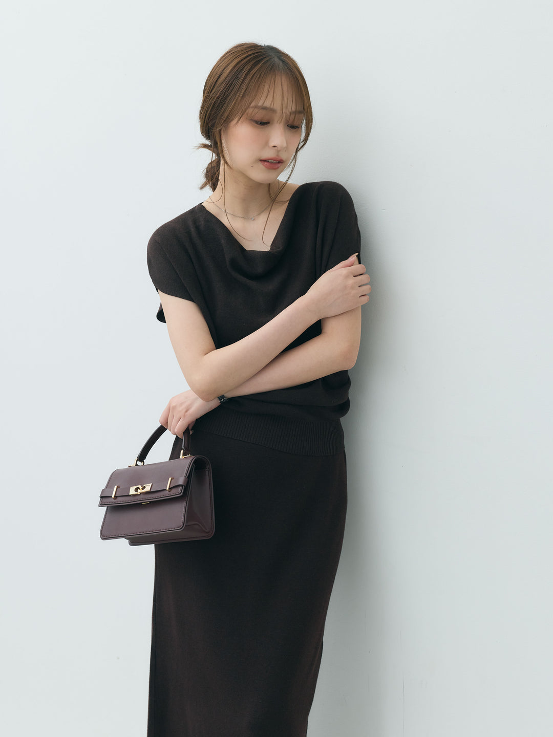 【Luxe series】ドレープニットトップス&裾レースニットスカートSET UP