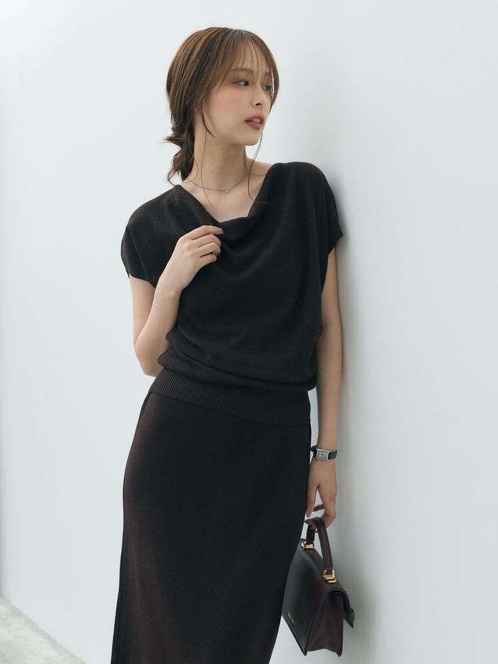 【Luxe series】ドレープニットトップス&裾レースニットスカートSET UP