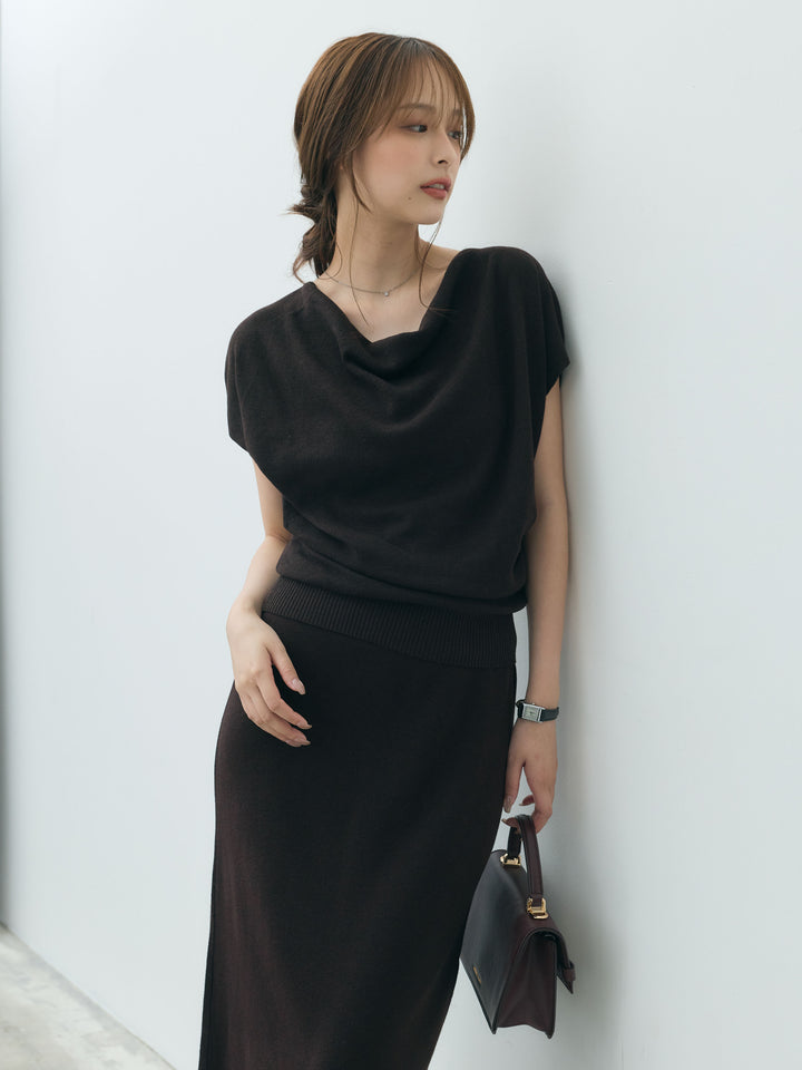 【Luxe series】ドレープニットトップス&裾レースニットスカートSET UP
