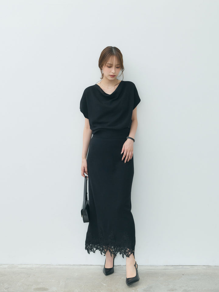 【Luxe series】ドレープニットトップス&裾レースニットスカートSET UP