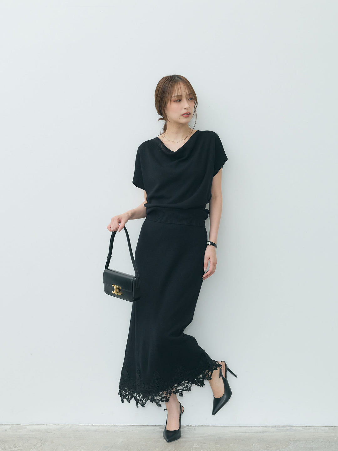【Luxe series】ドレープニットトップス&裾レースニットスカートSET UP