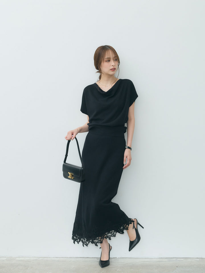 【Luxe series】ドレープニットトップス&裾レースニットスカートSET UP