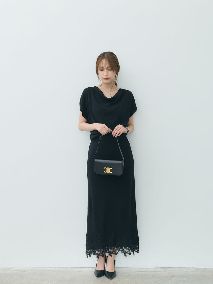 【Luxe series】ドレープニットトップス&裾レースニットスカートSET UP
