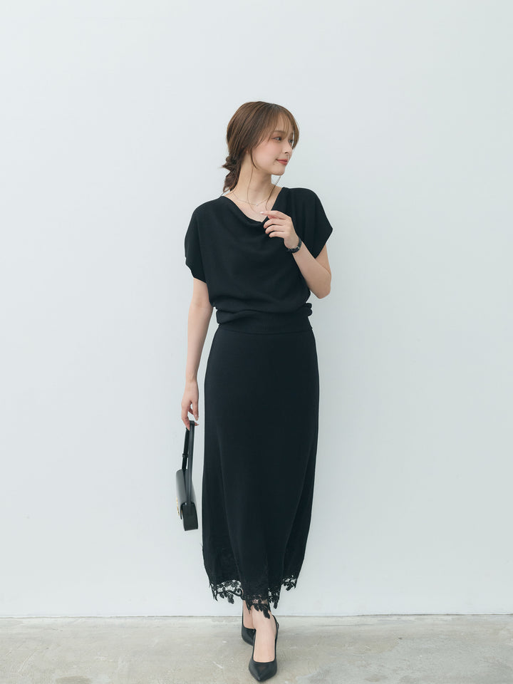 【Luxe series】ドレープニットトップス&裾レースニットスカートSET UP