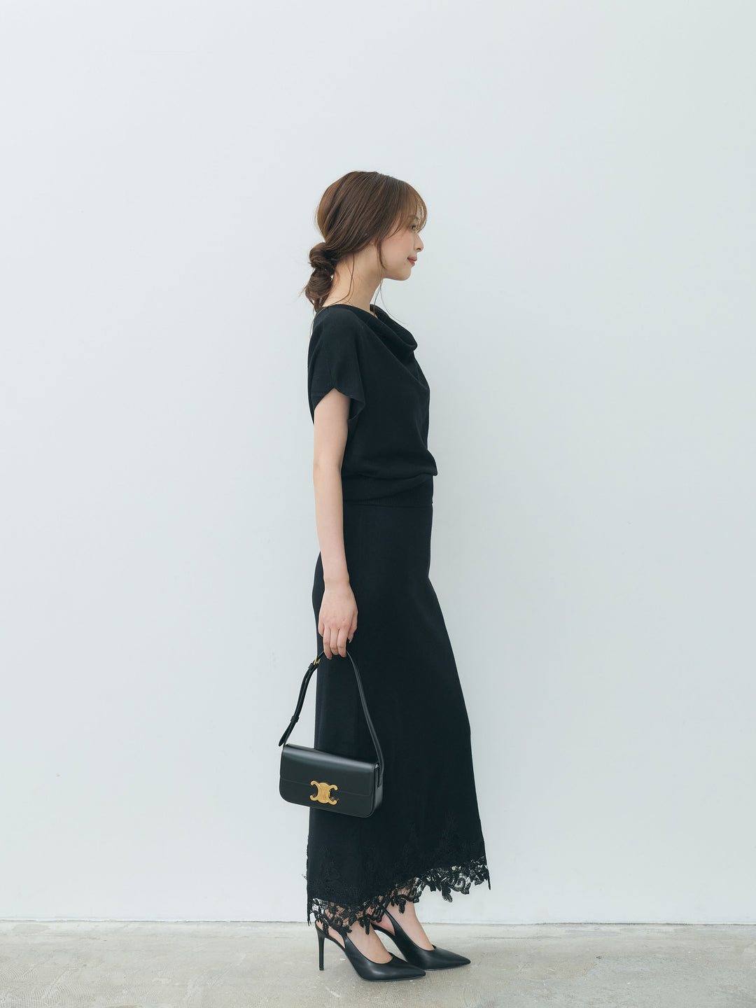 【Luxe series】ドレープニットトップス&裾レースニットスカートSET UP
