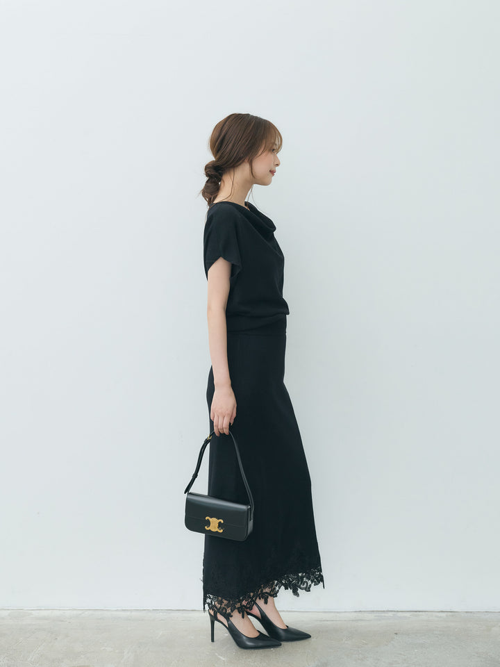 【Luxe series】ドレープニットトップス&裾レースニットスカートSET UP