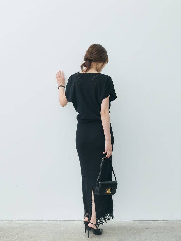 【Luxe series】ドレープニットトップス&裾レースニットスカートSET UP