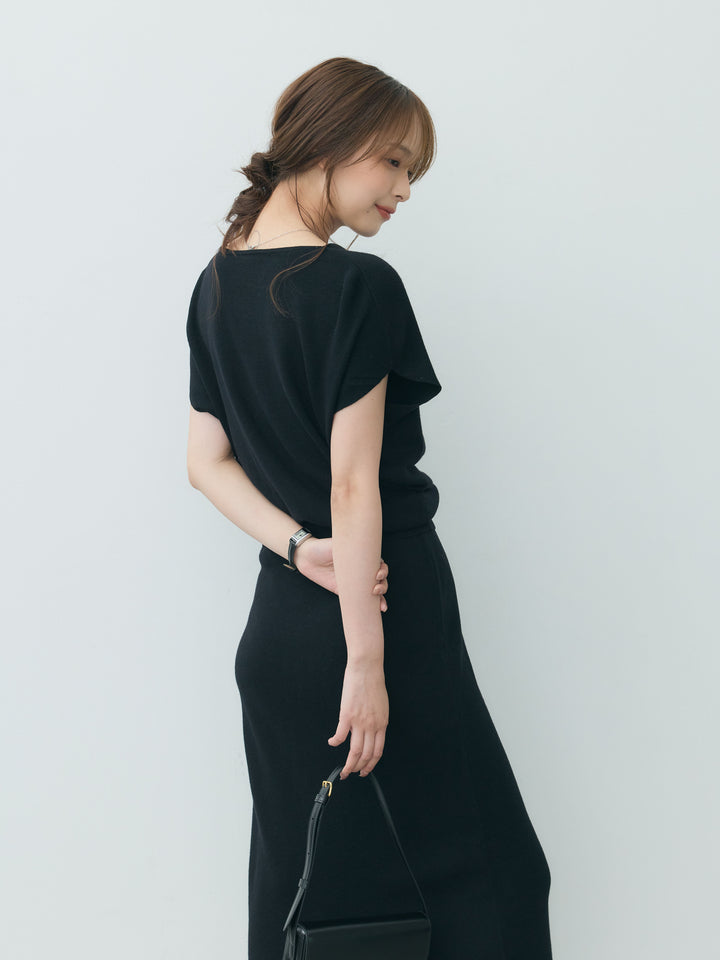 【Luxe series】ドレープニットトップス&裾レースニットスカートSET UP