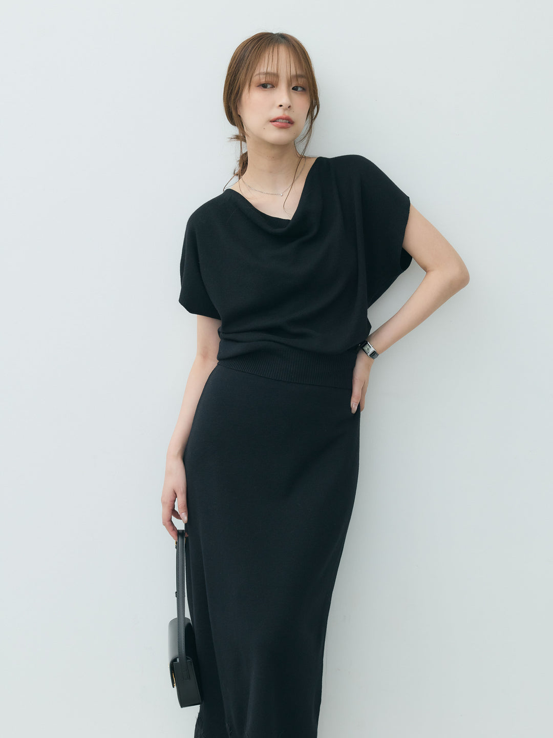 【Luxe series】ドレープニットトップス&裾レースニットスカートSET UP