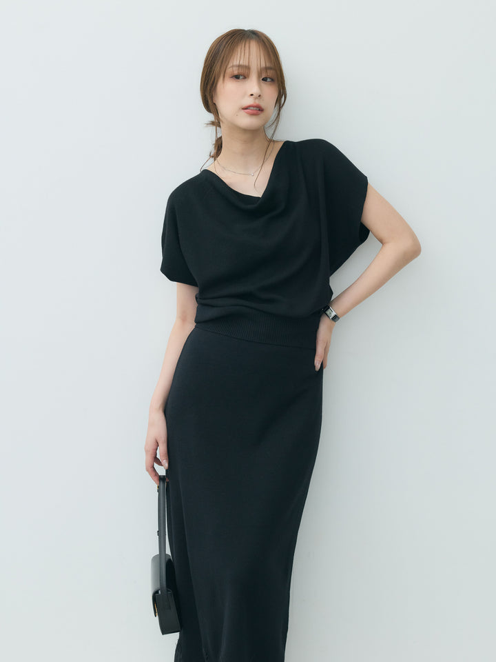 【Luxe series】ドレープニットトップス&裾レースニットスカートSET UP