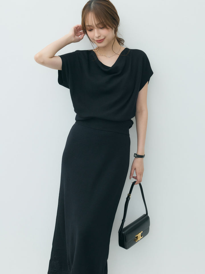 【Luxe series】ドレープニットトップス&裾レースニットスカートSET UP