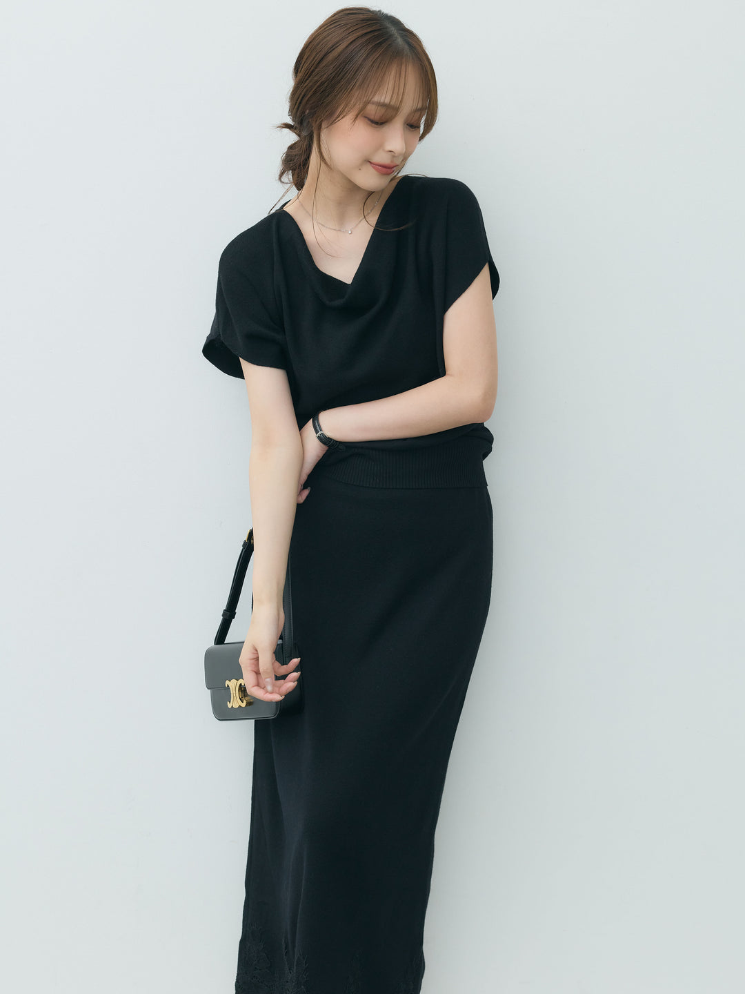 【Luxe series】ドレープニットトップス&裾レースニットスカートSET UP