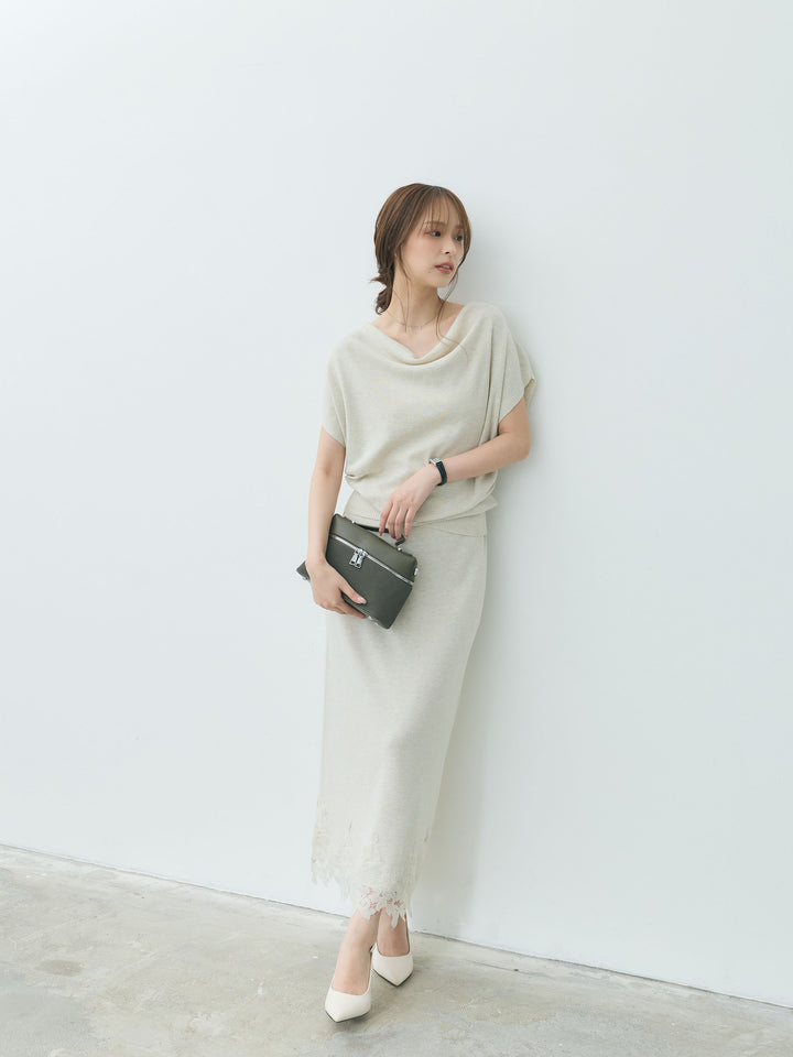 【Luxe series】ドレープニットトップス&裾レースニットスカートSET UP
