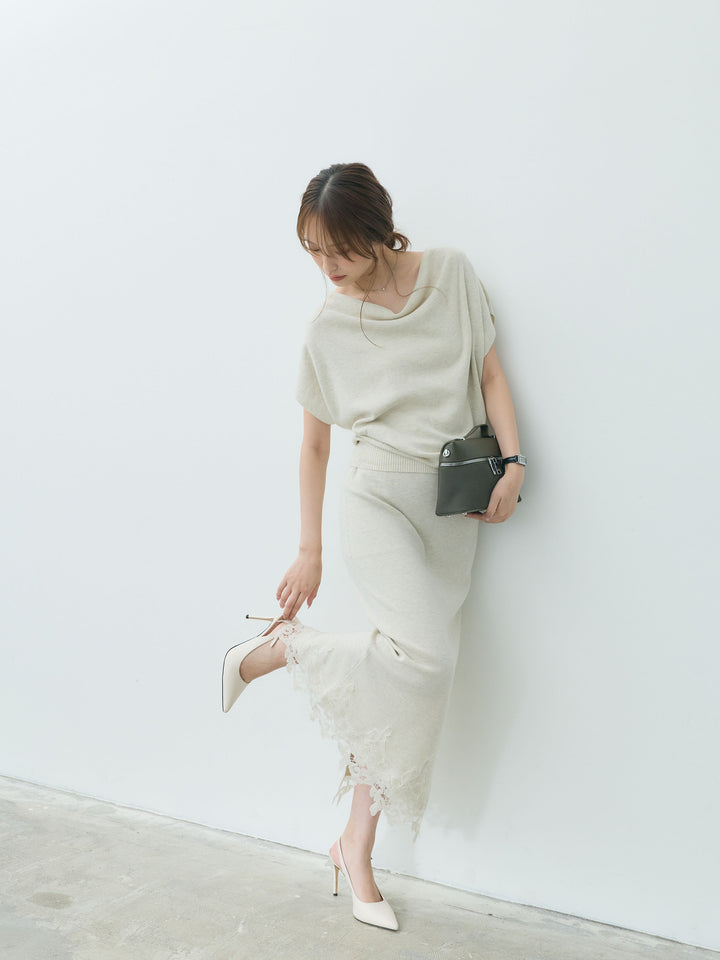 【Luxe series】ドレープニットトップス&裾レースニットスカートSET UP