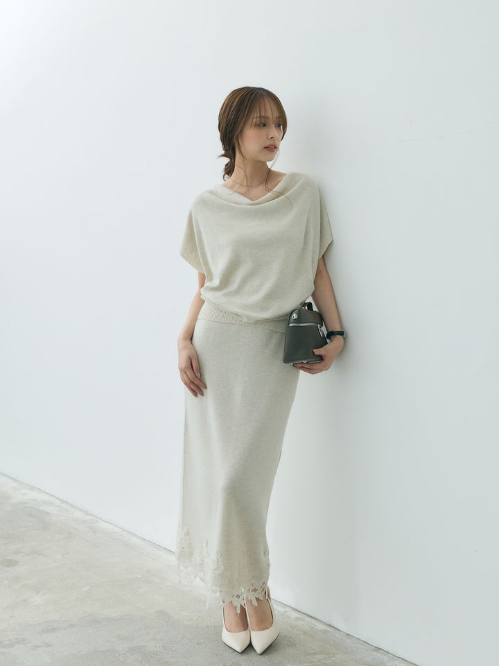 【Luxe series】ドレープニットトップス&裾レースニットスカートSET UP