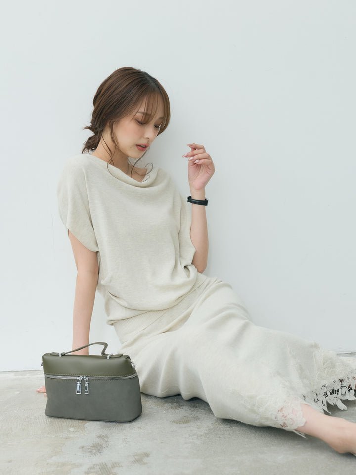 【Luxe series】ドレープニットトップス&裾レースニットスカートSET UP