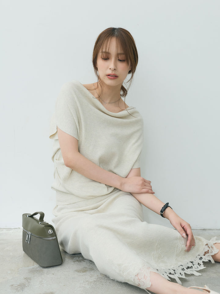 【Luxe series】ドレープニットトップス&裾レースニットスカートSET UP