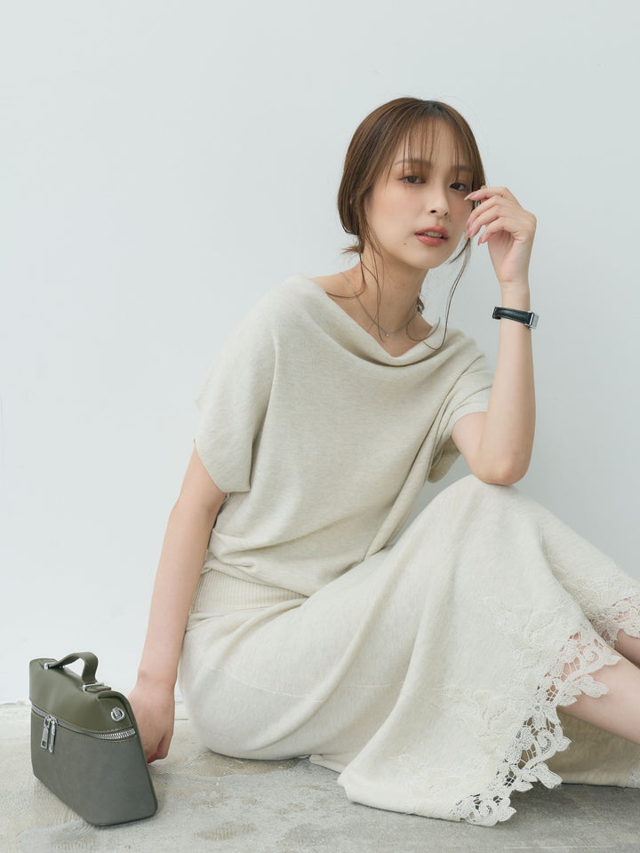 【Luxe series】ドレープニットトップス&裾レースニットスカートSET UP