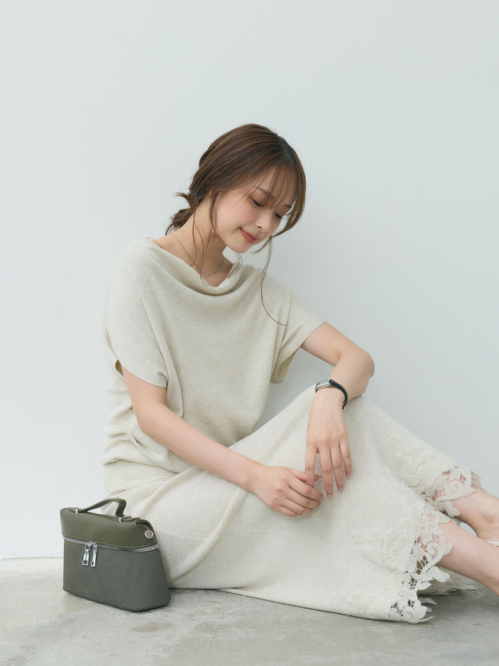 【Luxe series】ドレープニットトップス&裾レースニットスカートSET UP