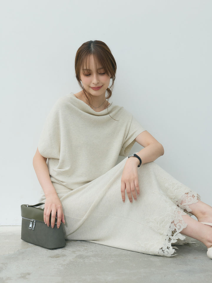 【Luxe series】ドレープニットトップス&裾レースニットスカートSET UP