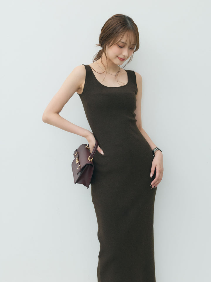 【Essential】Lace trim knit cardigan & Square neck knit one piece ensemble SET