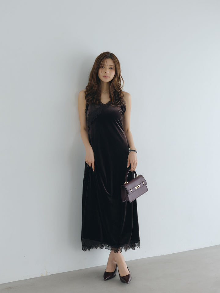 【Luxe series】レーストリムベロアAラインキャミワンピース