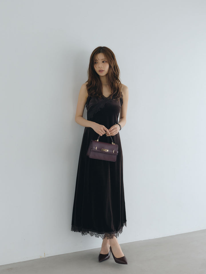 【Luxe series】レーストリムベロアAラインキャミワンピース