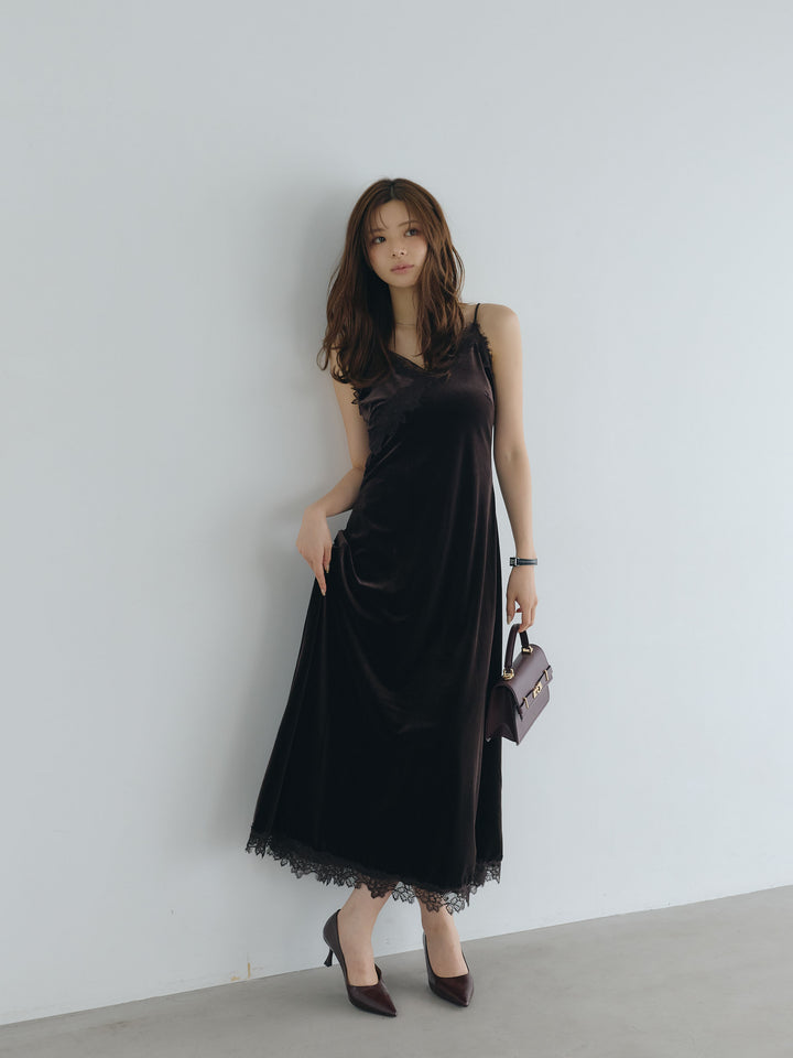 【Luxe series】レーストリムベロアAラインキャミワンピース