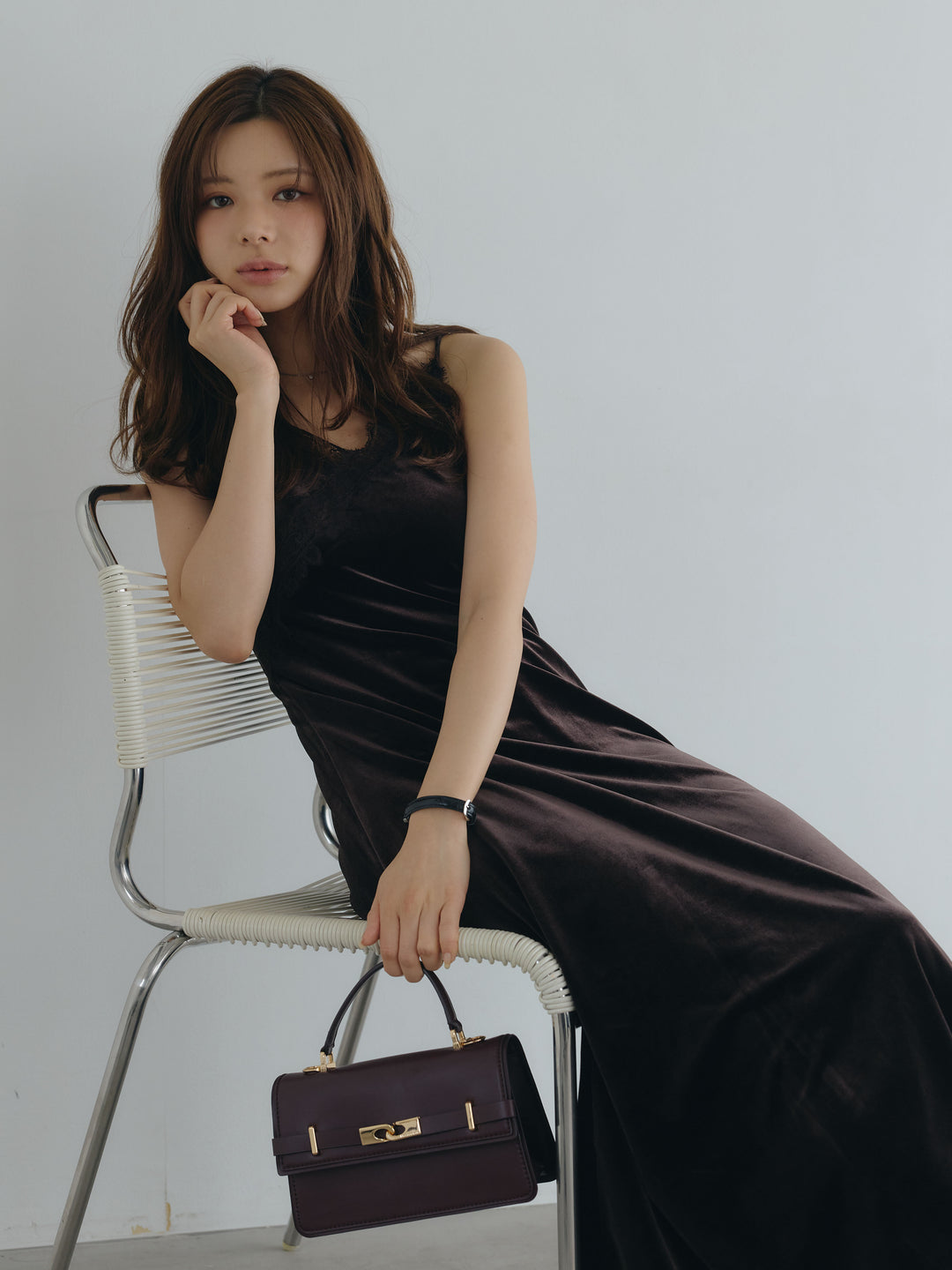 【Luxe series】レーストリムベロアAラインキャミワンピース