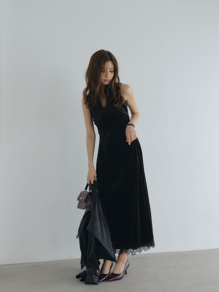 【Luxe series】レーストリムベロアAラインキャミワンピース