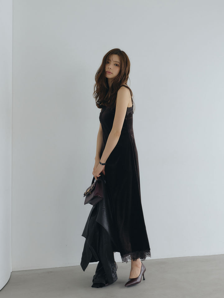 【Luxe series】レーストリムベロアAラインキャミワンピース