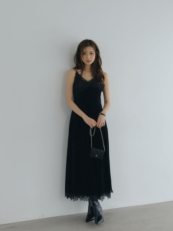 【Luxe series】レーストリムベロアAラインキャミワンピース