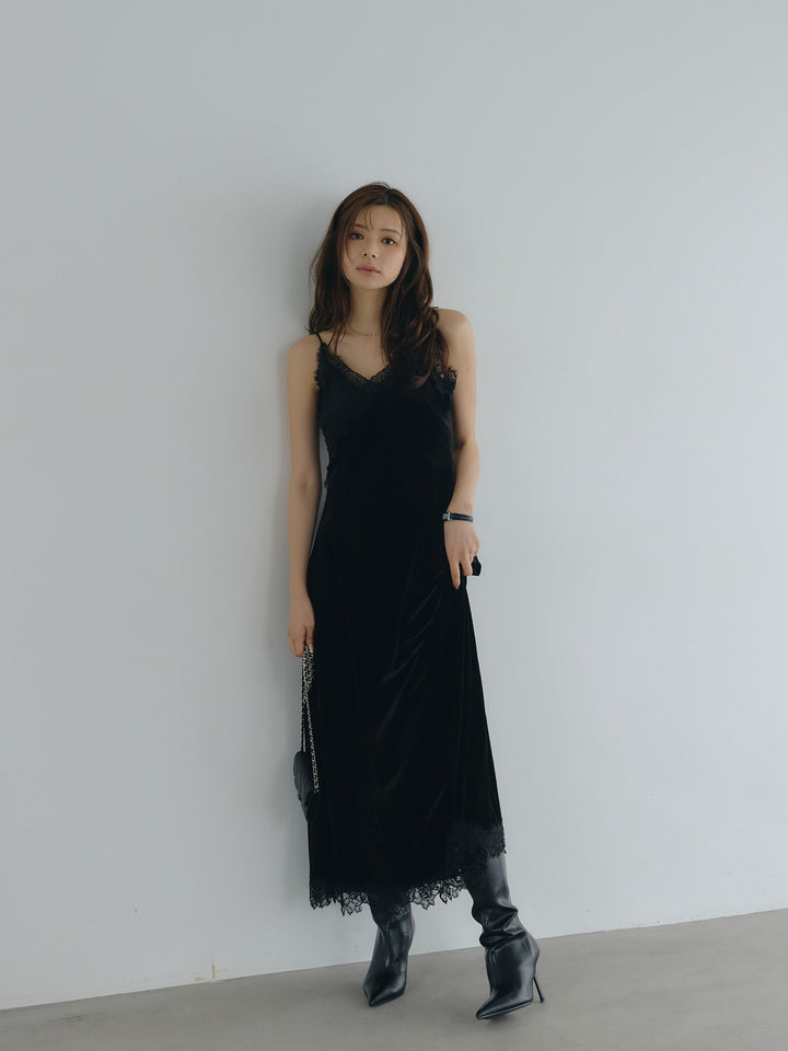 【Luxe series】レーストリムベロアAラインキャミワンピース