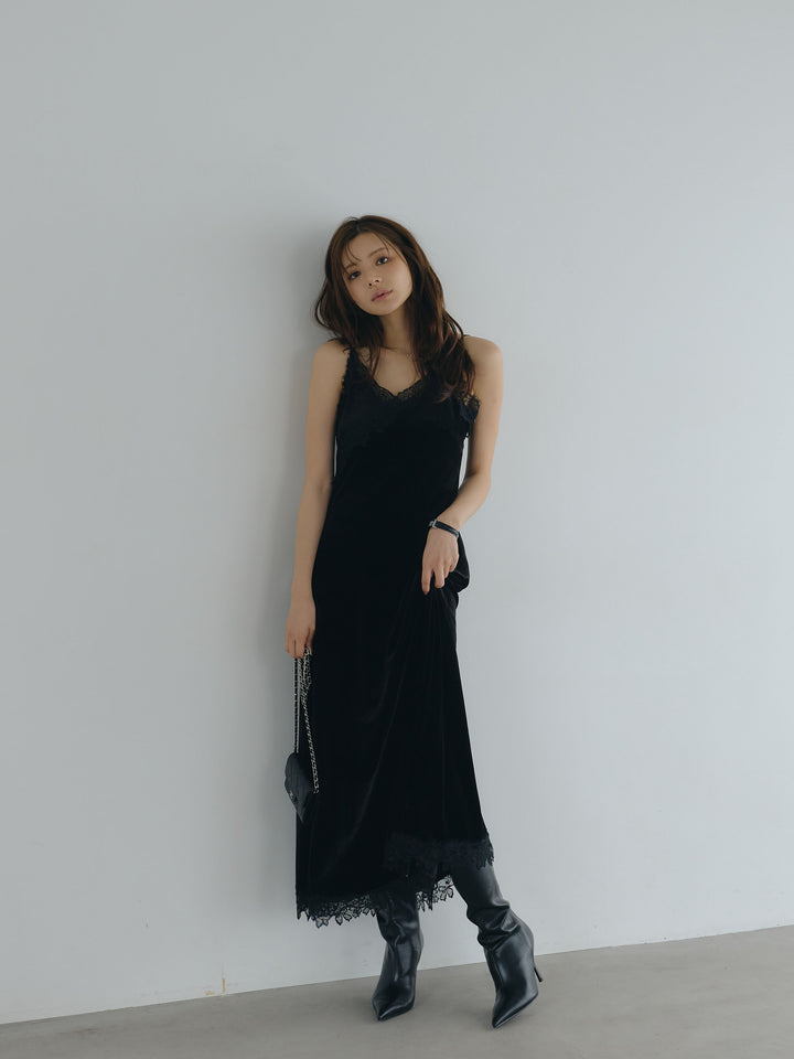 【Luxe series】レーストリムベロアAラインキャミワンピース