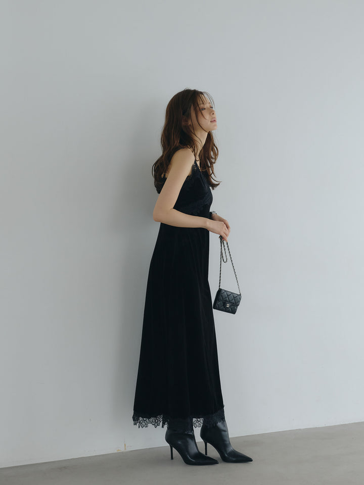 【Luxe series】レーストリムベロアAラインキャミワンピース