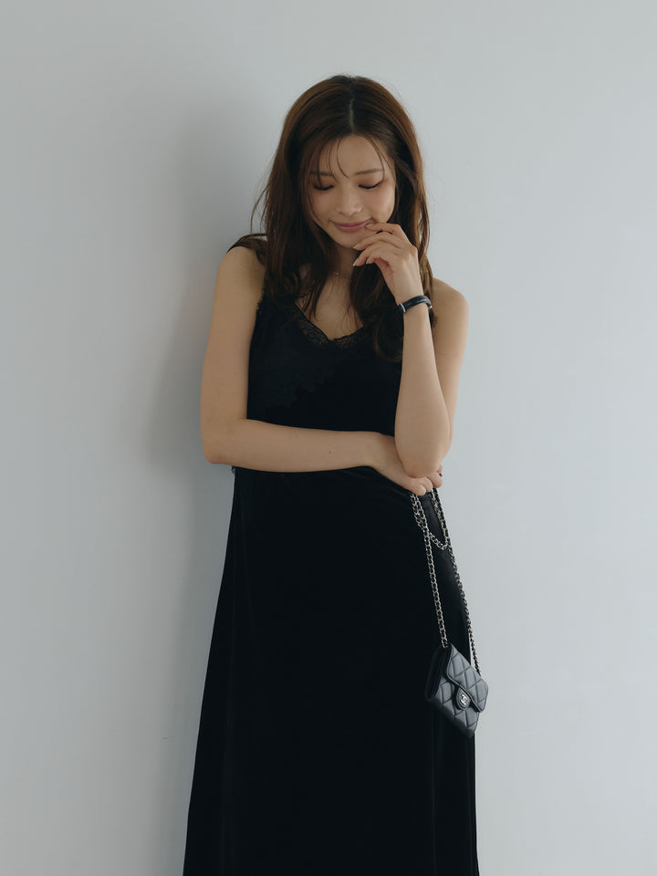 【Luxe series】レーストリムベロアAラインキャミワンピース