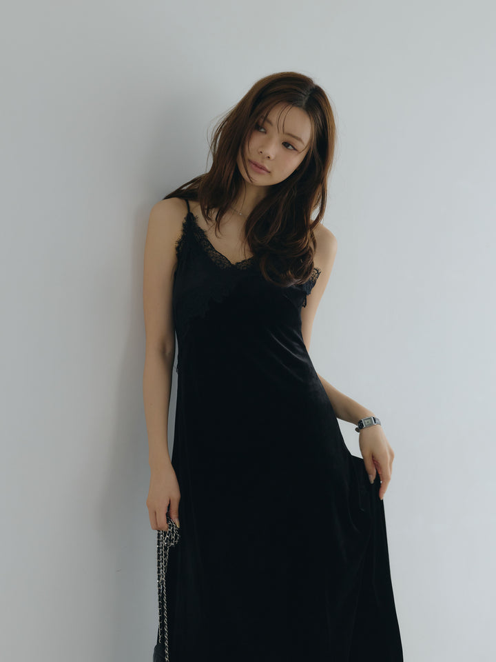 【Luxe series】レーストリムベロアAラインキャミワンピース